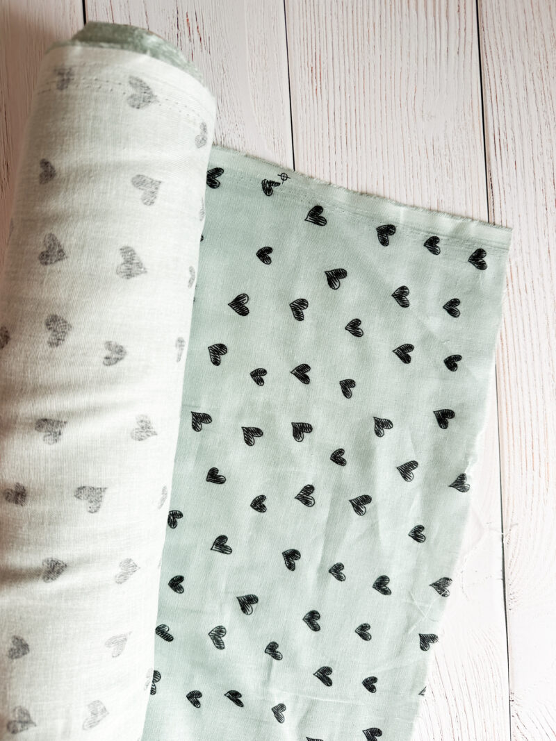Doodle Hearts Double Gauze Sage Cotswold Sewing Centres