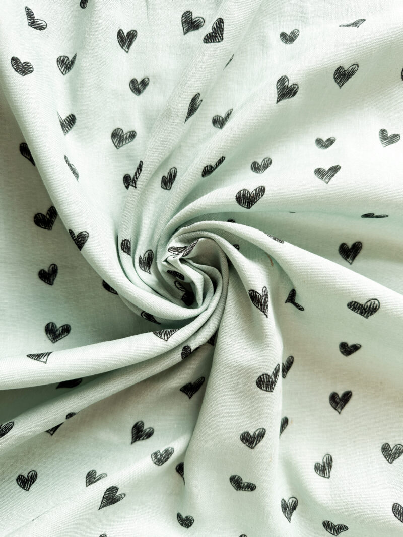 Doodle Hearts Double Gauze Sage Cotswold Sewing Centres