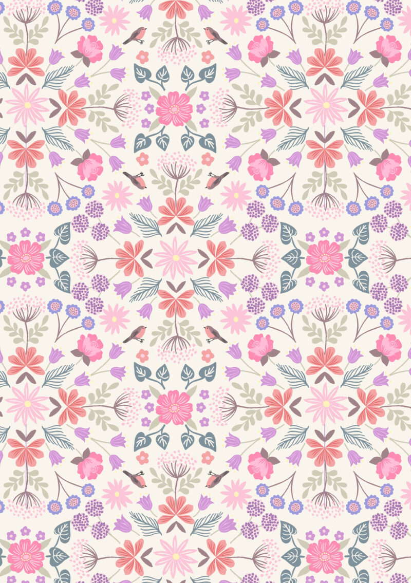 A708.1 robin floral on cream